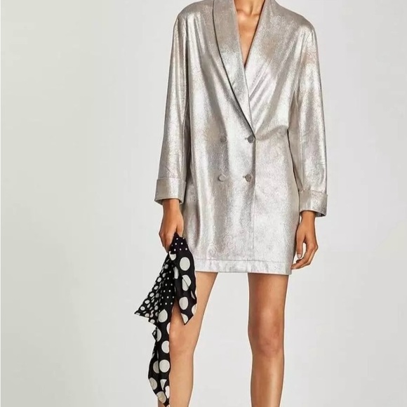 Zara Jackets & Blazers - Zara Basic Collection Shimmery Over-Sized Jacket Sz XS Suede Like Metallic